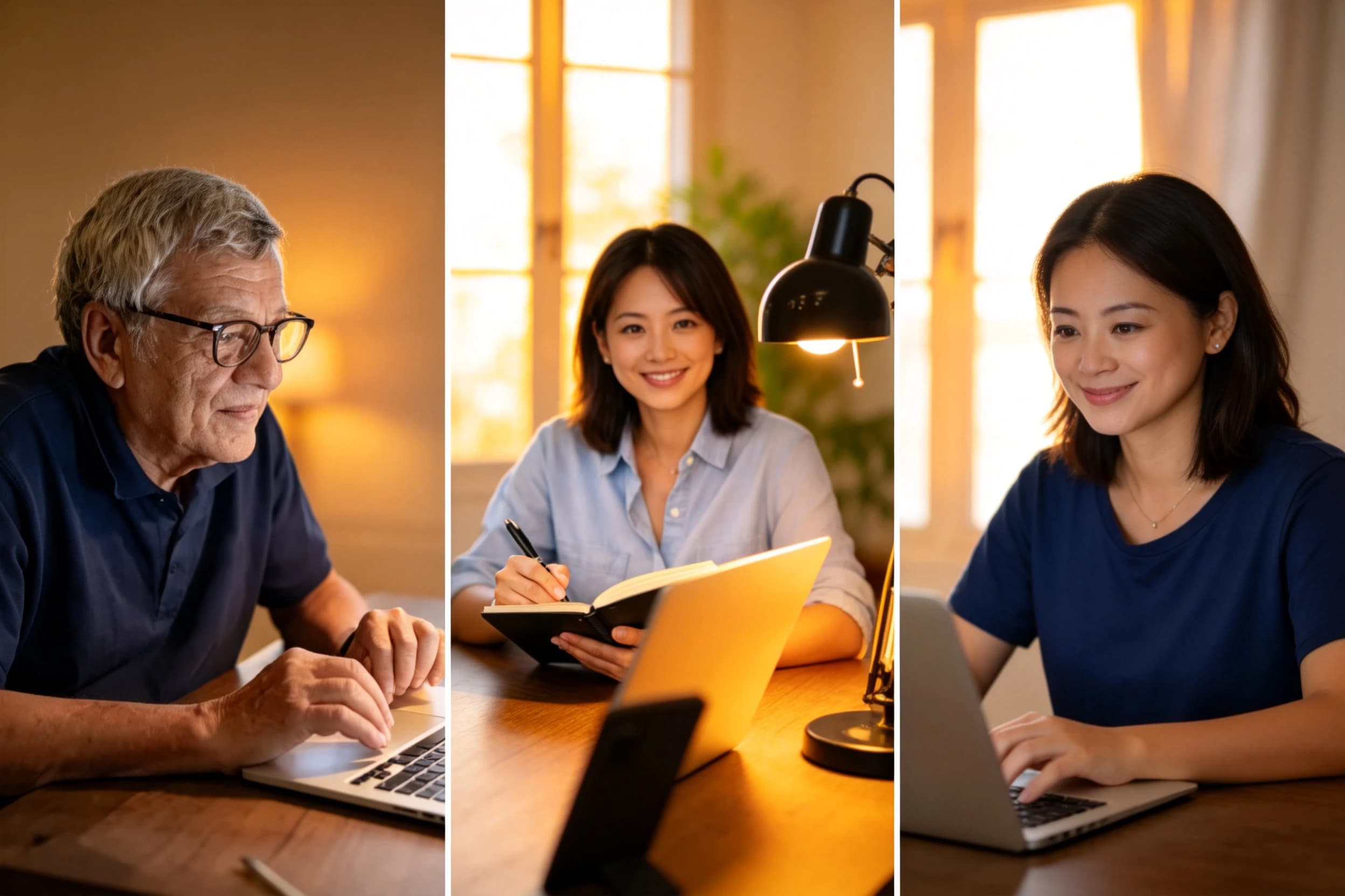 Interview and writing collaboration process shown in three moments.